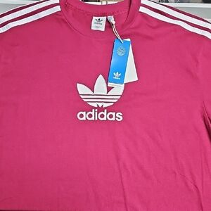 Adidas Magenta Tee with White Stripes